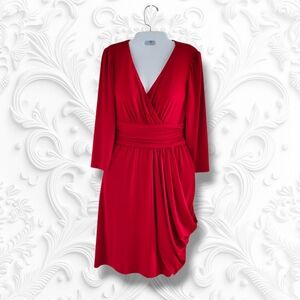 Donna Morgan | EUC Elegant Red 3/4 Sleeve Faux Wrap Dress (SIZE 2)